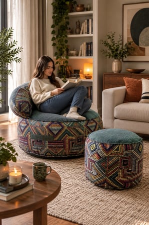 Reyo Pufymax Cozy Legom Çok Amaçlı Yuvarlak Puf Koltuk, Rahat Berjer ve Uzanma Koltuğu Yeşil