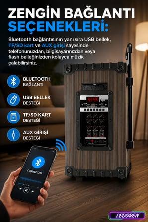 Lt-910 80 Watt Şarjlı Çift Mikrofonlu Taşınabilir Karaoke Sistemi & Amfi Hoparlör