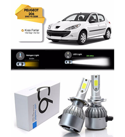 Peugeot 206 Kısa Far Led Xenon Şimşek Etkili 2003 ve Üzeri