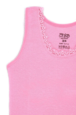 Öts Kız Çocuk Atlet Ribana Kalın Askılı Dantel Detaylı (%100 Pamuk)