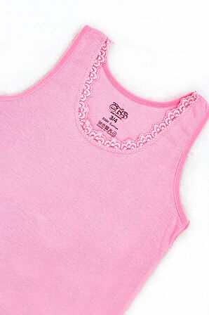 Öts Kız Çocuk Atlet Ribana Kalın Askılı Dantel Detaylı (%100 Pamuk)