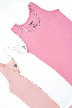 Öts Kız Çocuk Atlet Ribana Kalın Askılı Dantel Detaylı (%100 Pamuk)