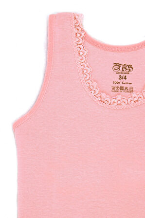 Öts Kız Çocuk Atlet Ribana Kalın Askılı Dantel Detaylı (%100 Pamuk)