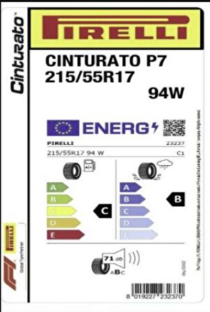 Pirelli 215/55R17 94W Cinturato P7 Oto Yaz Lastiği ( Üretim: 2023 )