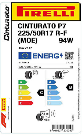 Pirelli 225/50 R17 94W Cinturato P7 RFT MOE Oto Yaz Lastiği (Üretim: 2025)
