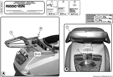 Givi SR105 PIAGGIO VESPA LX - S 50-125-150 (05-14) Arka Çanta Tasiyici