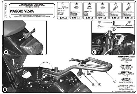 Givi SR105 PIAGGIO VESPA LX - S 50-125-150 (05-14) Arka Çanta Tasiyici