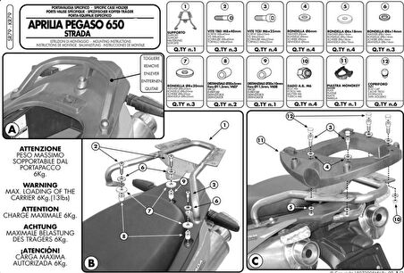 Givi SR79 APRILIA PEGASO 650 STRADA - TRAIL (05-11) Arka Çanta Tasiyici