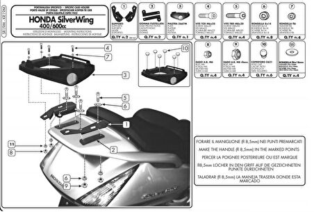 Givi SR19M HONDA SILVERWING - ABS 400-600 (01-09) - SW-T 400-600 (09-17) Arka Çanta Tasiyici