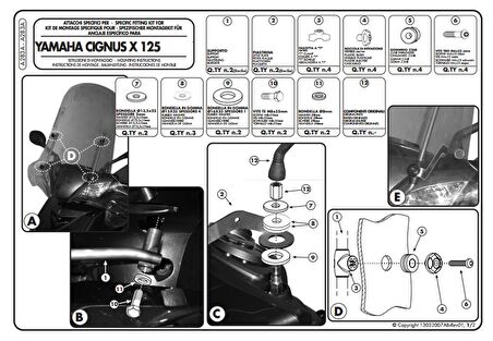 Givi A283A YAMAHA CIGNUS X125 Rüzgar Siperlik Bağlantısı