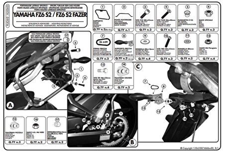 Givi PLX360 YAMAHA FZ6 S2 - FZ6 600 FAZER S2 (07-11) Yan Çanta Tasiyici