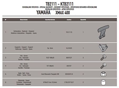 Givi TB2111 Yamaha X-Max 125-250-400 (13-17) Sissy Bar