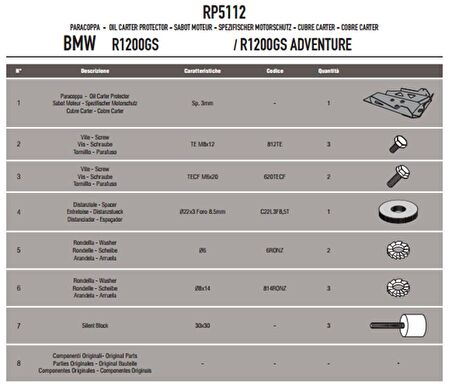 Givi RP5112 Bmw R1200GS - R1200GS Adventure (13-18) - R1200R/RS (15-18) - R1250RS (19) Karter Koruma