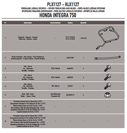 Givi PLX1127 HONDA INTEGRA 750 (14-15) Yan Çanta Tasiyici