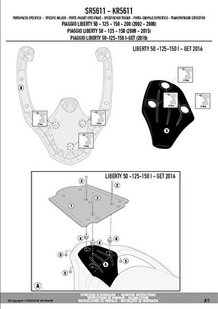 Givi SR5611 PIAGGIO LIBERTY 50-125-150-200 I-GET (02-18) Arka Çanta Tasiyici