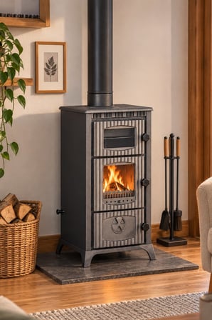 Reyo Stove Kambo Camlı Fırınlı Döküm Tuğlalı Şömine Soba