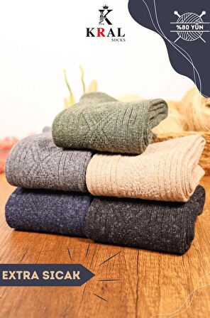 Erkek ve Kadın Kışlık Termal Etkili (5'li Paket) Lambswool Kuzu Yün Çorap