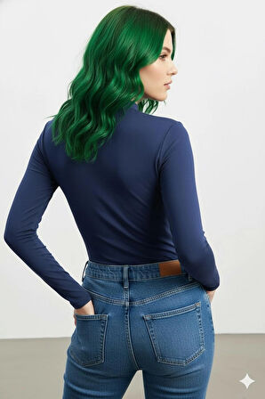 Kadın Lacivert Uzun Kollu Balıkçı Yaka Badi