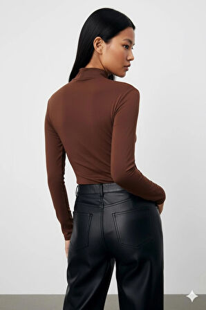 Uzun Kollu 2'li Kadın Balıkçı Yaka Badi (Beyaz-Kahverengi)