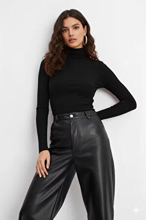 Uzun Kollu 2'li Kadın Balıkçı Yaka Badi (Siyah-Bej)