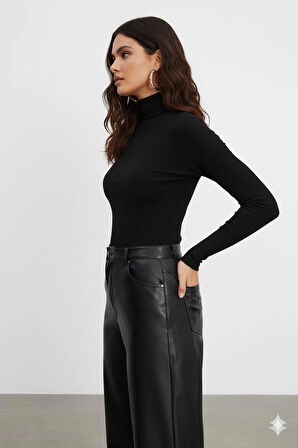 Uzun Kollu 2'li Kadın Balıkçı Yaka Badi (Siyah-Lacivert)