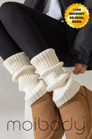 Original Premium Tozluk %100 Akrilik Triko Örgü Leg Warmer Ayak Isıtıcı Bale Paten Çorabı Ekru