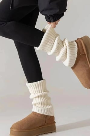 Original Premium Tozluk %100 Akrilik Triko Örgü Leg Warmer Ayak Isıtıcı Bale Paten Çorabı Ekru