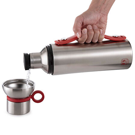 Bugatti Termo Taşıma Kulplu Paslanmaz Çelik Mat Gümüş Rengi Termos 1500Ml