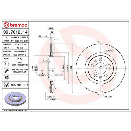 ON FREN DISKI-280X22 5×100 (VW GOLF 98-06  AUDI A3 97-03  SEAT LEON 00-06)