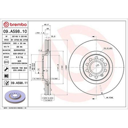 ON FREN DISKI-320X30 5×112 (AUDI A4 98-08  A6 98-05  SEAT EXEO 09-14)