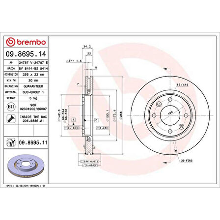 FREN DISKI ON HAVALI 266MM (PEUGEOT 307 1.4-206 /PART YM/3011.2 VTI-1.6HDI)  0986479R63 UV Coated