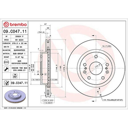 DISK FREN ON (SUZUKI   SX4 S-CROSS 1.6 / 1.6 DDIS  13-// VITARA 15-/ 1.6 VVTI  280 MM)