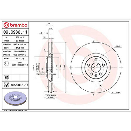 FREN DISK ON HAVALI IC 345-5 VOLVO  S60 III - S90 II - V60 II - V90 II - XC40