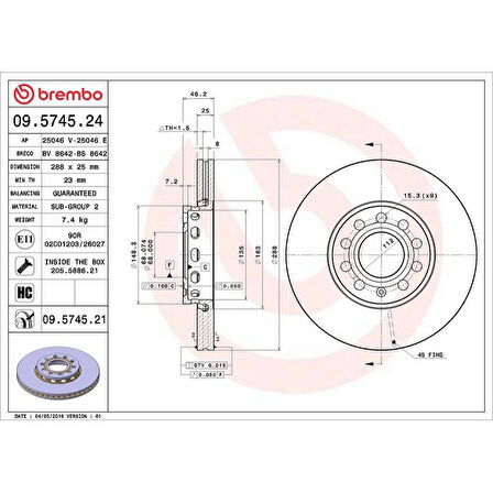 ON FREN DISKI-288X25 5×112 (VW PASSAT 97-05  AUDI A4 95-08  SKODA SUPERB 02-08 )