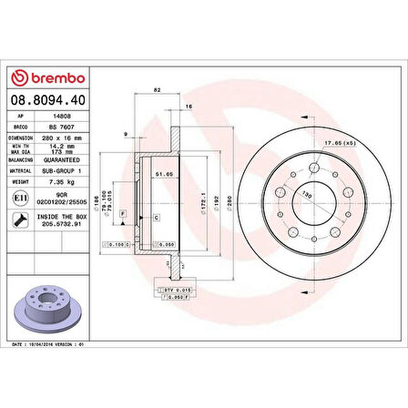 FREN DISKI ARKA DUZ 280MM 18Q ( FIAT    DUCATO 2.3JTD /  PEUGEOT    BOXER 06-  )