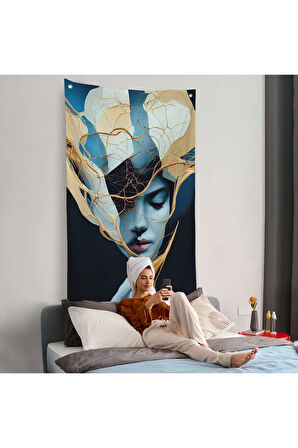 Kadın Yüzü İllüstrasyon Duvar Örtüsü-8020