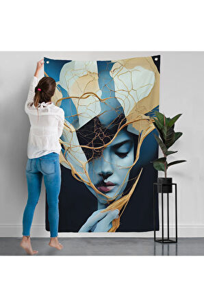 Kadın Yüzü İllüstrasyon Duvar Örtüsü-8020