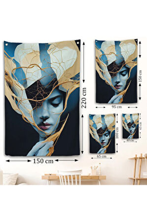 Kadın Yüzü İllüstrasyon Duvar Örtüsü-8020