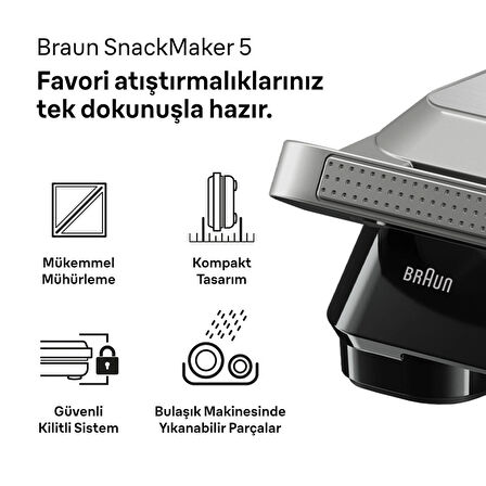 Braun Snack Maker 5 SM5005 Sandviç, Waffle ve Tost Makinesi Silver