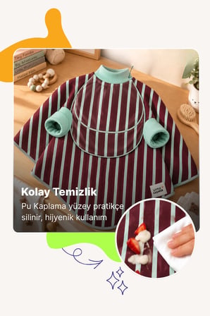 Reyo 6 Ay-6 Yaş Silinebilir Uzun Kollu Bebek Mama Önlüğü, Çocuk Aktivite Önlüğü, Pamuklu -Çizgili