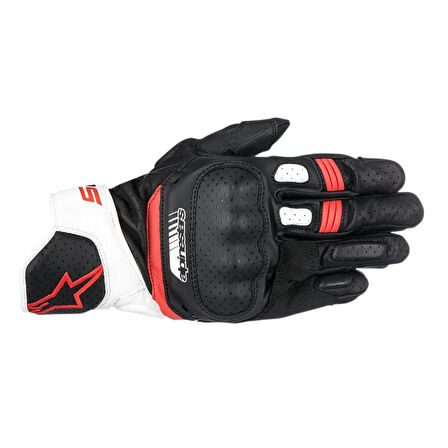 Alpinestars SP-5 Deri Korumalı Motosiklet Eldiveni Siyah  Beyaz  Kırmızı
