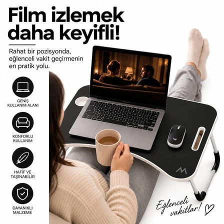 MUITOMAS KATLANABİLİR BARDAKLIKLI LAPTOP MASASI SİYAH