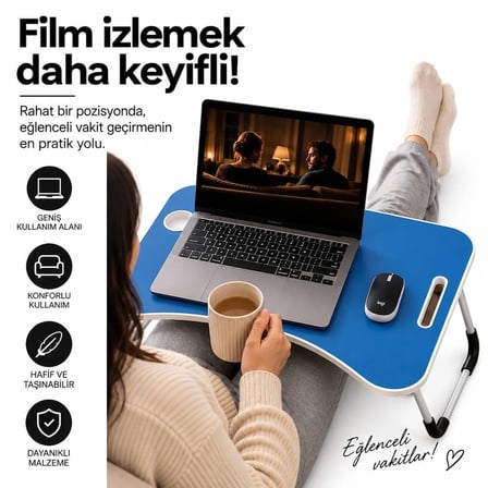 MUITOMAS KATLANABİLİR BARDAKLIKLI LAPTOP MASASI MAVİ