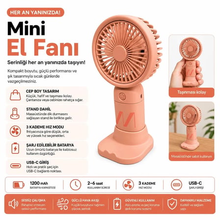 MUITOMAS PORTATİF EL FANI ŞEFTALİ