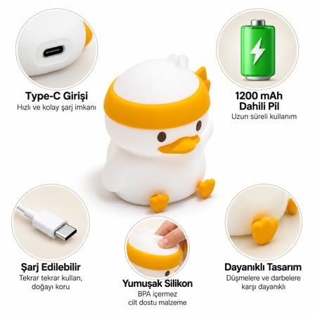 MUITOMAS ÖRDEK FİGÜRÜ SLİKON  GECE LAMBASI USB-C
