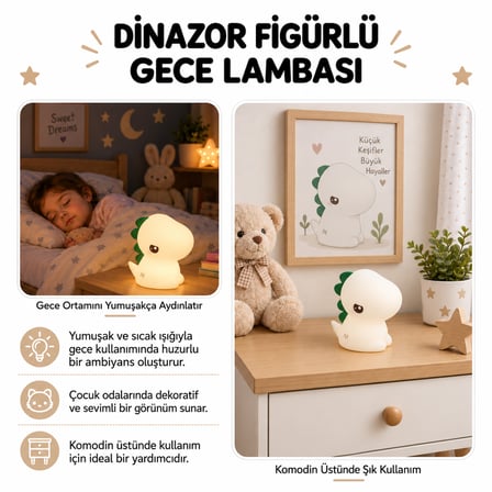 MUITOMAS DİNAZOR FİGÜRÜ SLİKON GECE LAMBASI USB-C