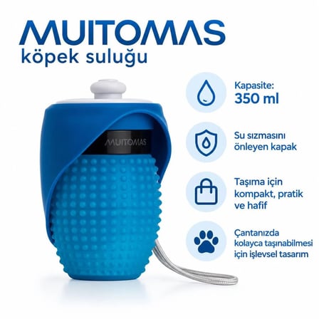 MUITOMAS EVCİL HAYVAN SEYEHAT SULUĞU 350 ML MAVİ