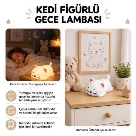MUITOMAS KEDİ FİGÜRÜ SLİKON  GECE LAMBASI USB-C