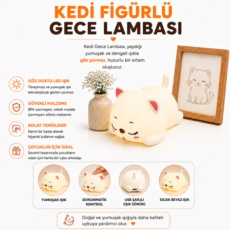 MUITOMAS KEDİ FİGÜRÜ SLİKON  GECE LAMBASI USB-C