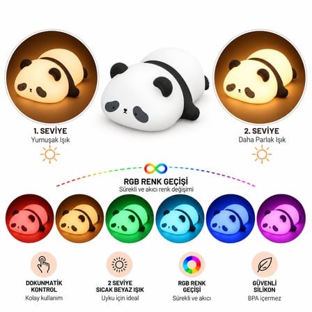 MUITOMAS PANDA FİGÜRÜ SİLİKON  GECE LAMBASI USB-C